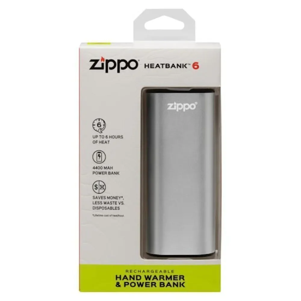 Zippo Silver HeatBank 6 Rechargeable Hand Warmer & Power Bank